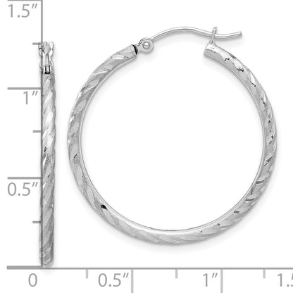 14k White Gold Polished and Satin Diamond-Cut 2mm Hoop Earrings