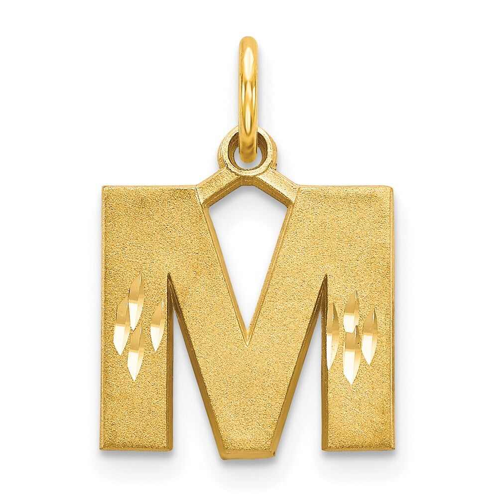 14k Yellow Gold Satin Diamond-cut Letter M Initial Charm Pendant for Women