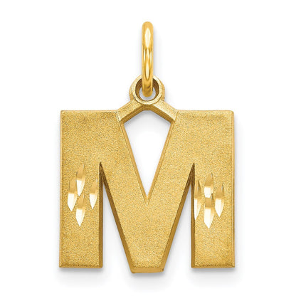 14k Yellow Gold Satin Diamond-cut Letter M Initial Charm Pendant for Women