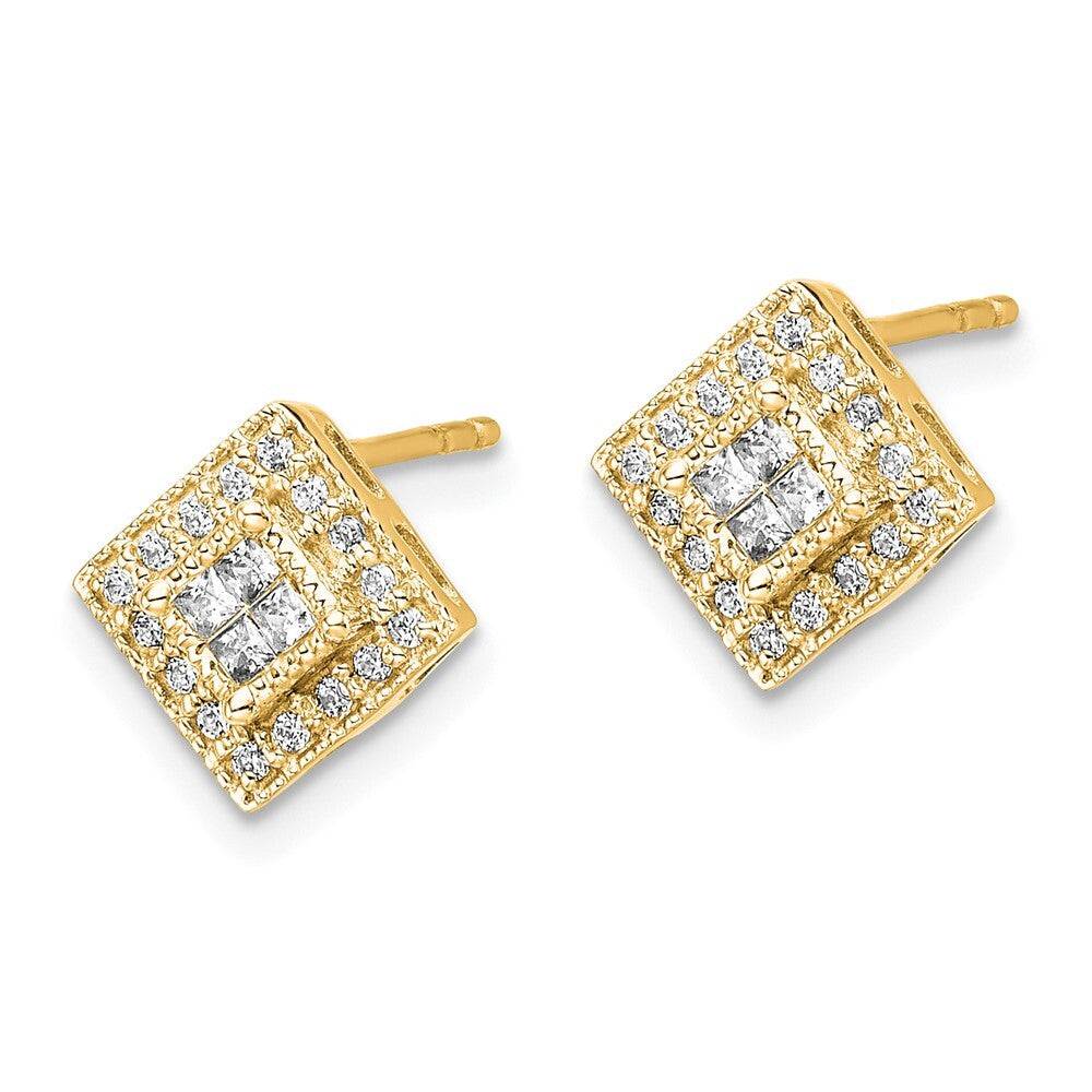 14k Yellow Gold Polished Diamond Stud Earrings