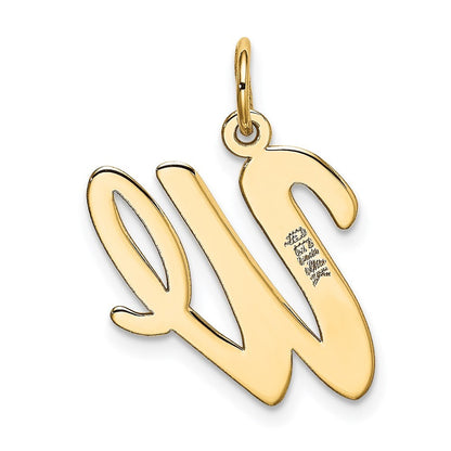 14k Yellow Gold Large Script Letter W Initial Charm Pendant for Women
