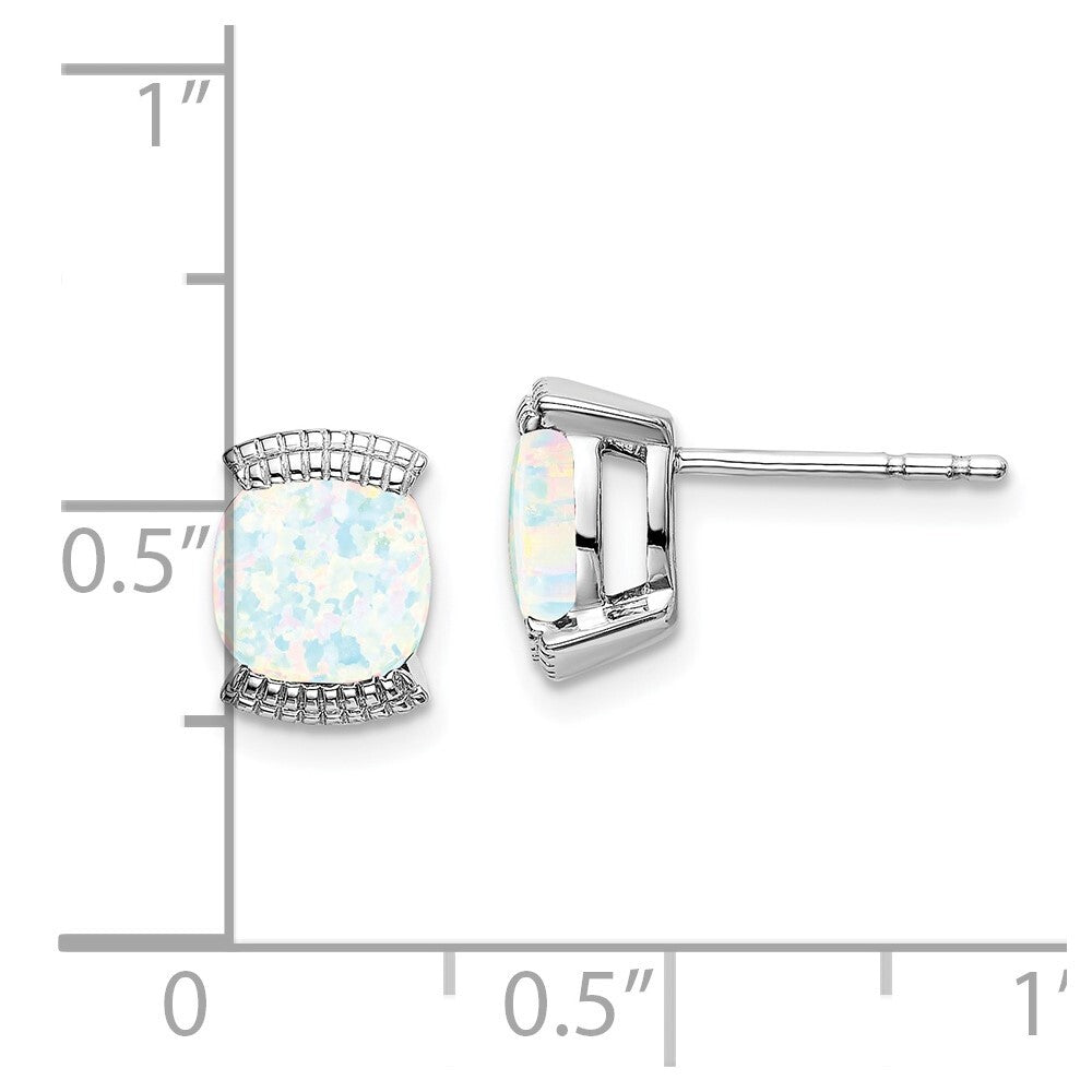 14k White Gold Created Opal Stud Earrings
