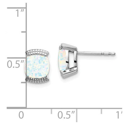 14k White Gold Created Opal Stud Earrings