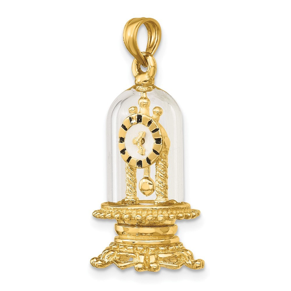 14k Yellow Gold w Enamel 3-D Moveable Clock In Glass Dome Charm
