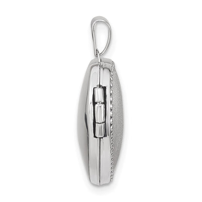 14k White Gold Brushed Beaded Edge 18mm Heart Locket Pendant for Women