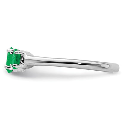 Sterling Silver Rhodium-plated Emerald 3 Stone and Diamond Ring Size 8
