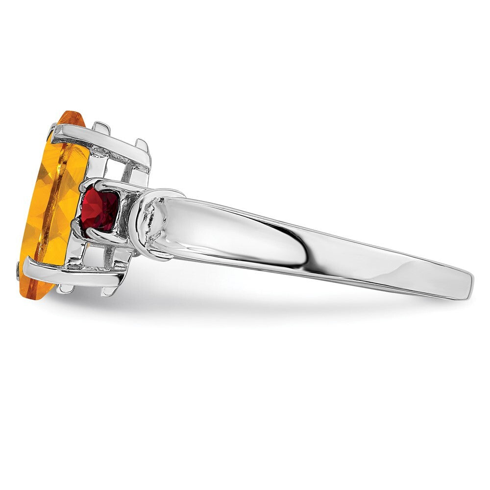 Sterling Silver Rhodium Citrine & Garnet Ring Size 6
