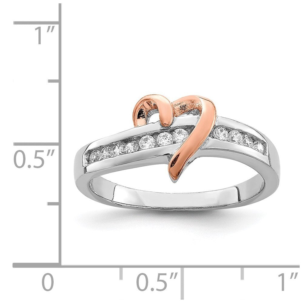 Sterling Silver Rhodium-plated Vermeil Polished Heart Cubic Zirconia Ring Size 6