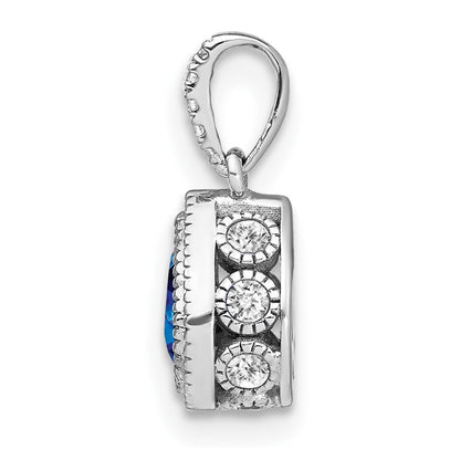 14k White Gold Pear Sapphire and Diamond Pendant with Side Diamond Detail
