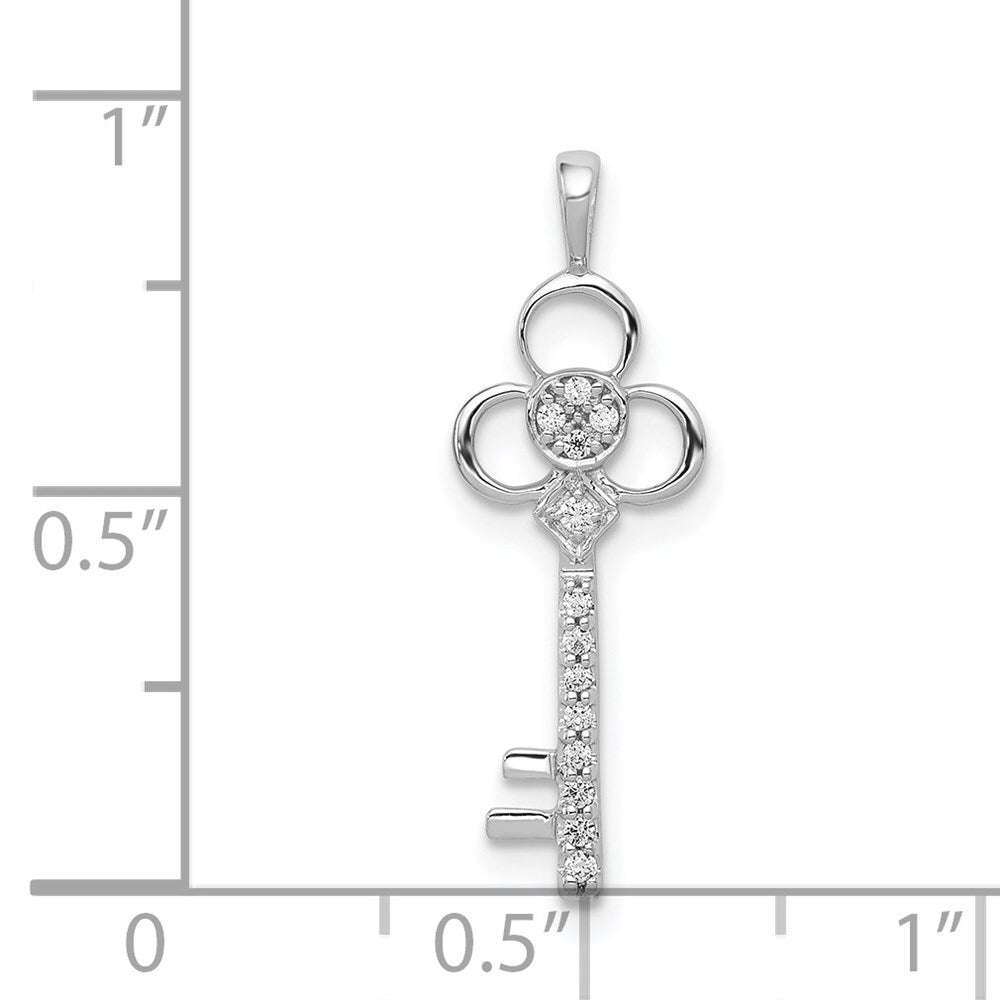 14k White Gold Diamond Club Key Pendant for Women