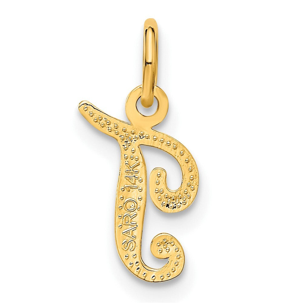14k Yellow Gold Script Letter T Initial Charm Pendant for Women