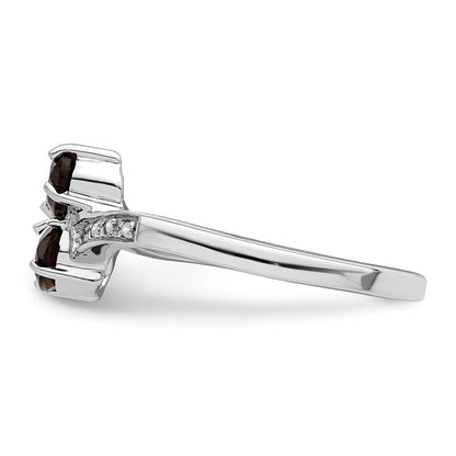 Sterling Silver Rhodium Smoky Quartz & Diamond Ring Size 6