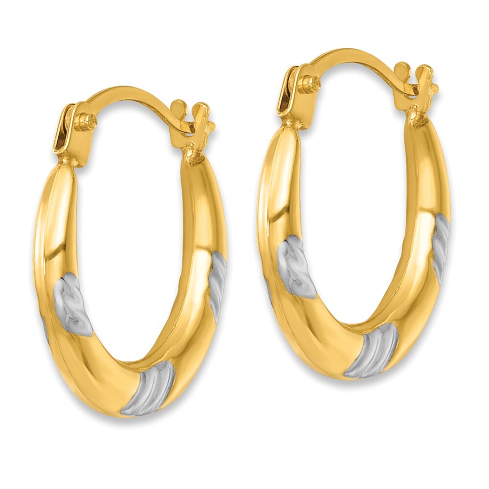 14k Yellow Gold White Rhodium Polished 2mm Hoop Earrings Gift for Women