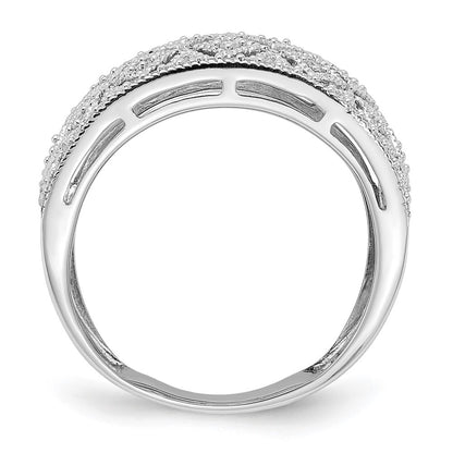 Sterling Silver Rhodium Plated Fancy Diamond Band Ring
