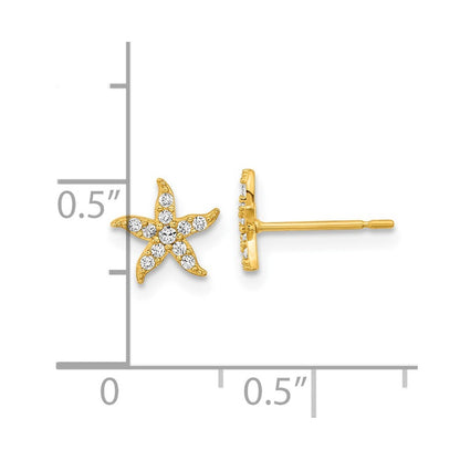 14k Yellow Gold Childrens CZ Starfish Earrings