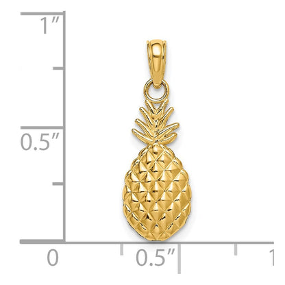 14k Yellow Gold Textured Pineapple Charm Pendant