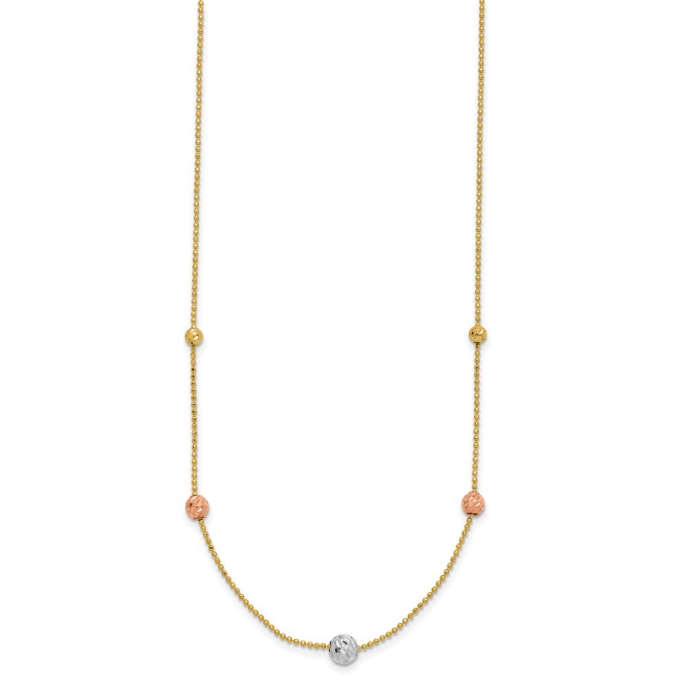 14K Tri-Color Diamond-cut Beads and Beaded Chain Necklace 18" Station Necklace
