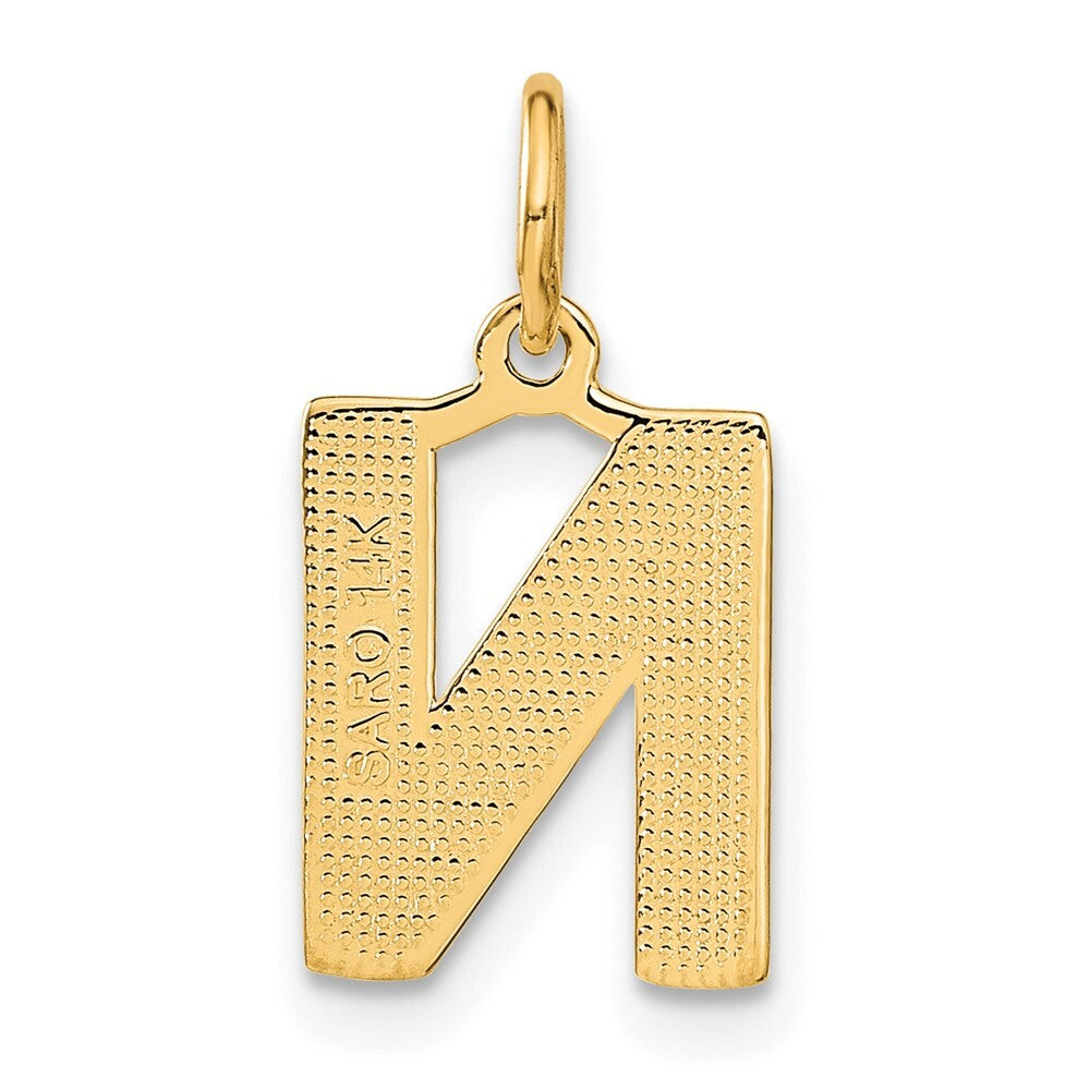 14k Yellow Gold Satin Diamond-cut Letter N Initial Charm Pendant for Women
