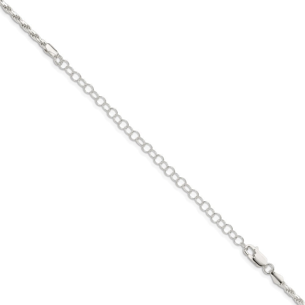 Sterling Silver 2.5mm Diamond-cut Rope Chain Necklace w/4in ext.