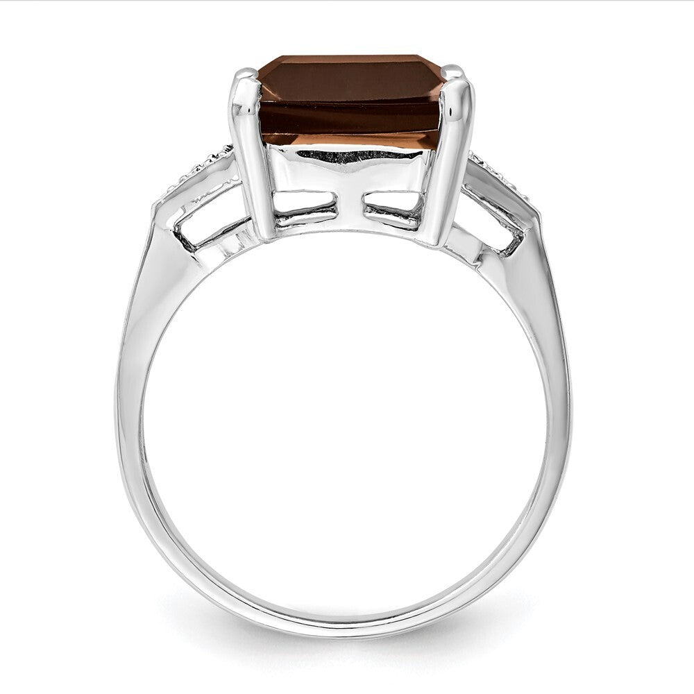 Sterling Silver Rhodium Smoky Quartz & Diamond Ring Size 6