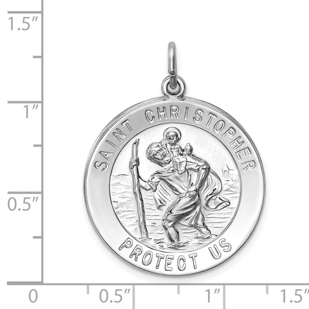 Sterling Silver Rhodium-plated Saint Christopher Medal Pendant