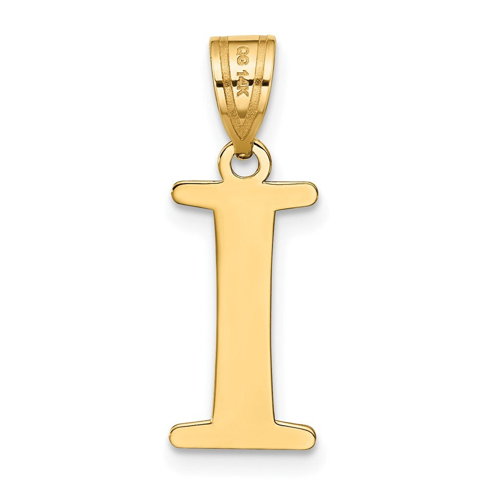 14k Yellow Gold Polished Etched Letter I Initial Pendant for Women