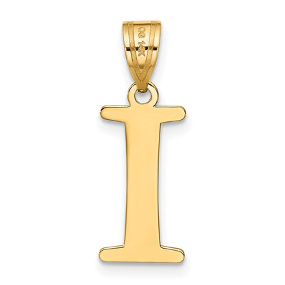 14k Yellow Gold Polished Etched Letter I Initial Pendant for Women