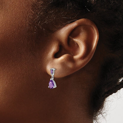 14k White Gold Amethyst Dangle Earrings Gift for Women