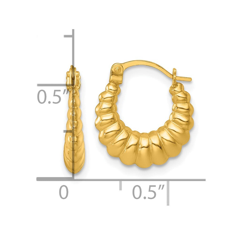 14k Yellow Gold Polished and Grooved Scalloped Hoop Earrings Gift for Women