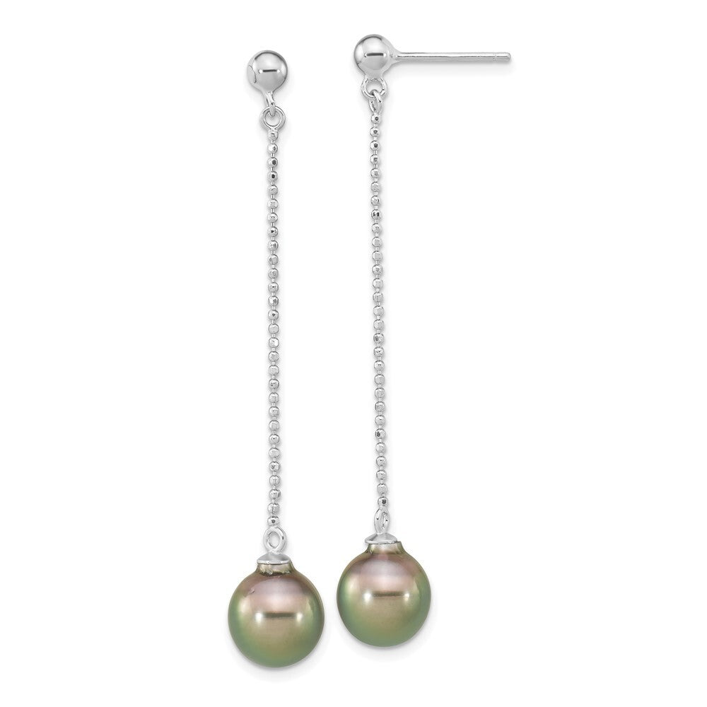 Sterling Silver Black Teardrop Tahitian Saltwater Cultured Pearl Dangle Earrings