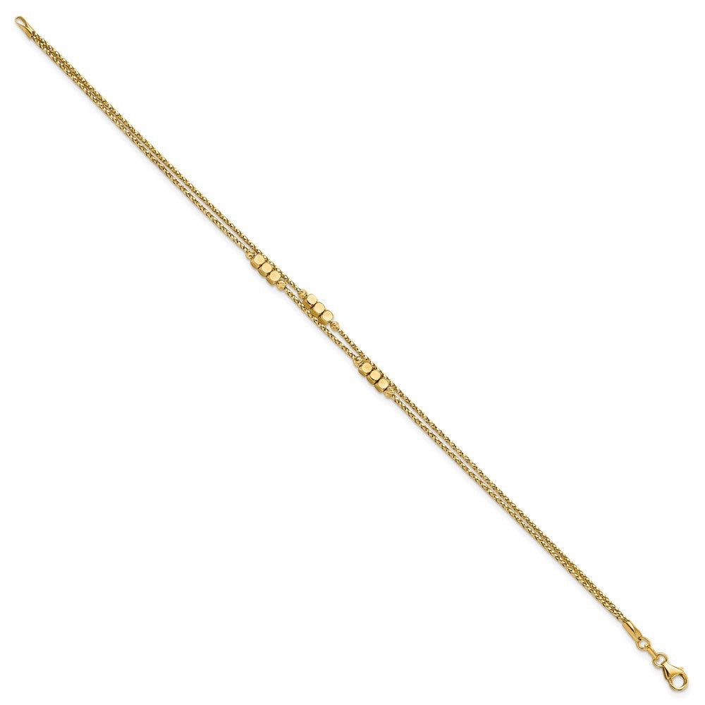 14k Yellow Gold Polished Diamond-cut Beaded Double Strand 7.5 inch Bracelet
