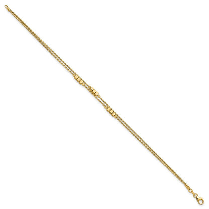 14k Yellow Gold Polished Diamond-cut Beaded Double Strand 7.5 inch Bracelet