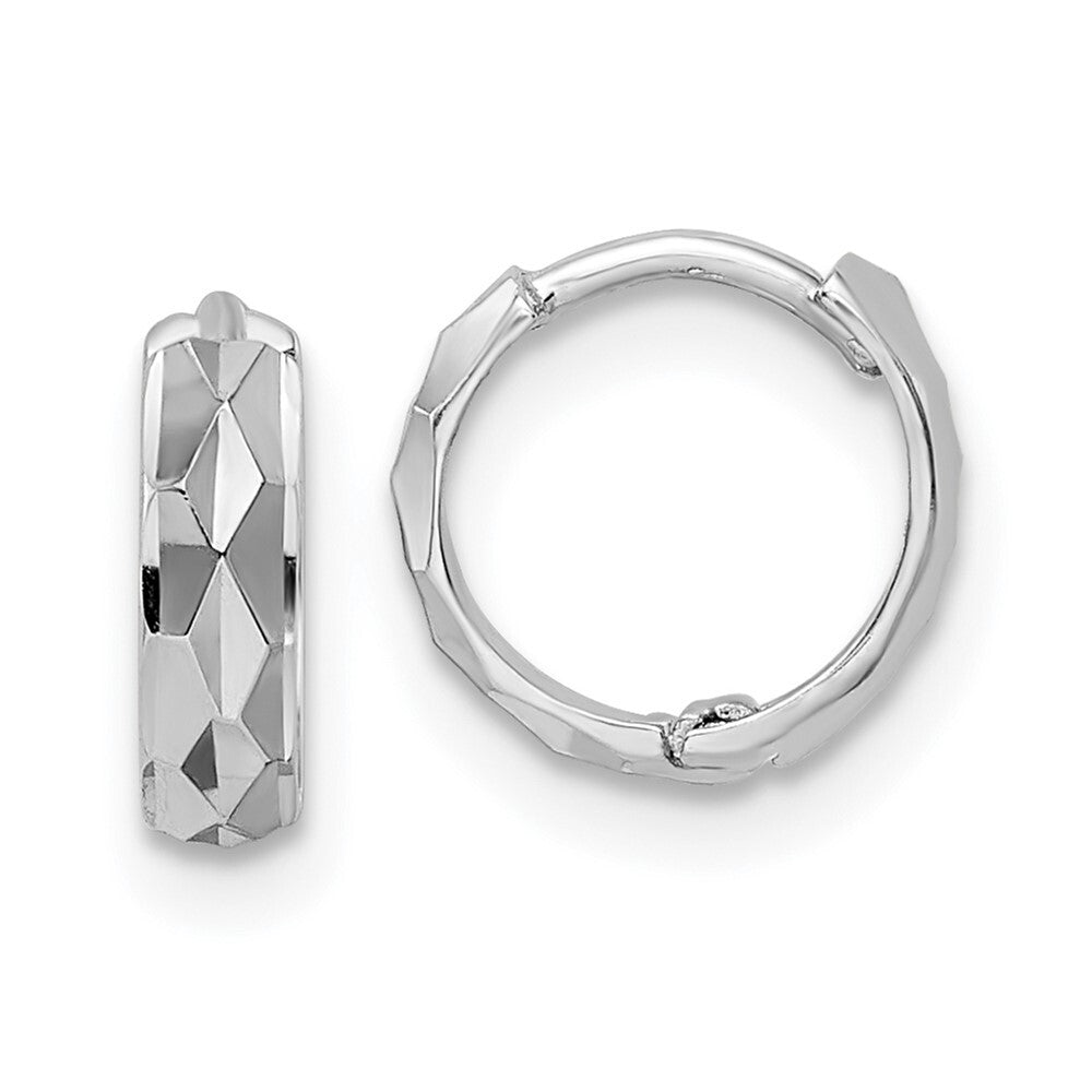 14k White Gold Diamond-Cut Hinged Hoop Earrings Gift for Women