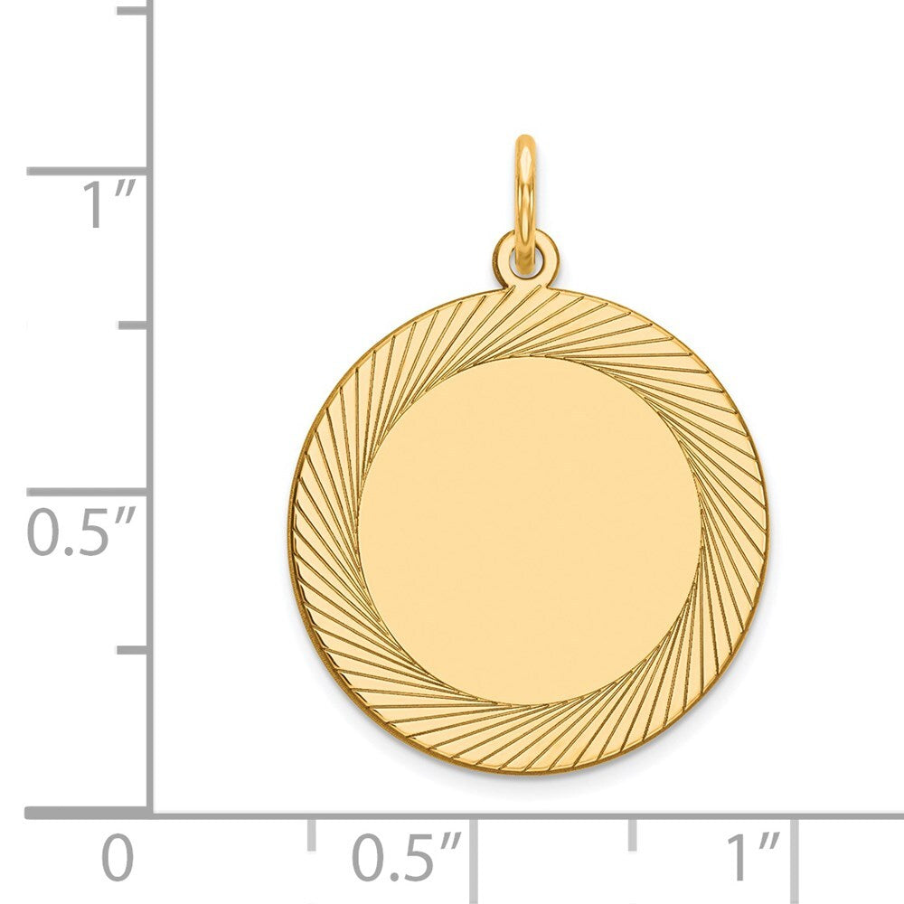 14k Yellow Gold Etched Design .018 Gauge Circular Engravable Disc Charm Pendant