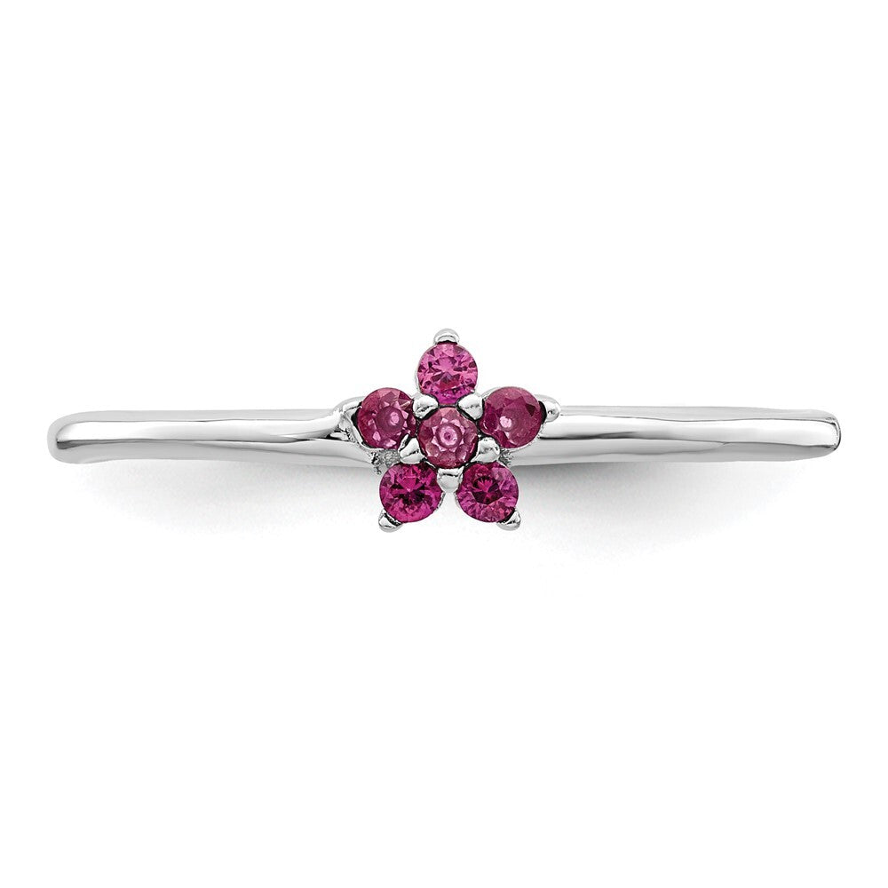 Sterling Silver Rhodium-plated Polished Red CZ Flower Ring Size 8