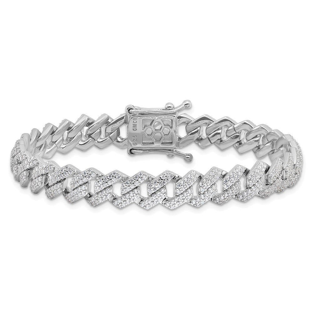 Sterling Silver Rhodium-plated Micro CZ Monaco Link 7.5in Bracelet