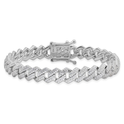 Sterling Silver Rhodium-plated Micro CZ Monaco Link 7.5in Bracelet