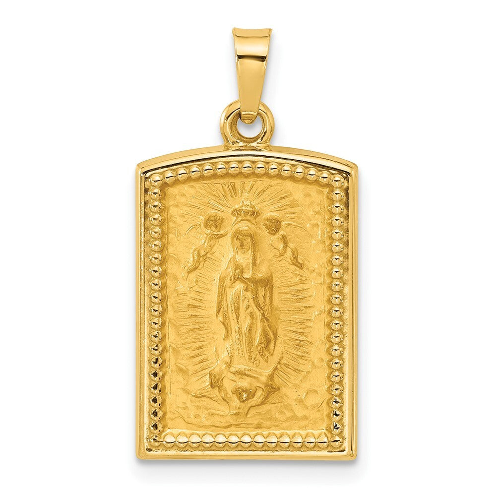 14k Yellow Gold Rectangular Hollow Our Lady of Guadalupe Medal