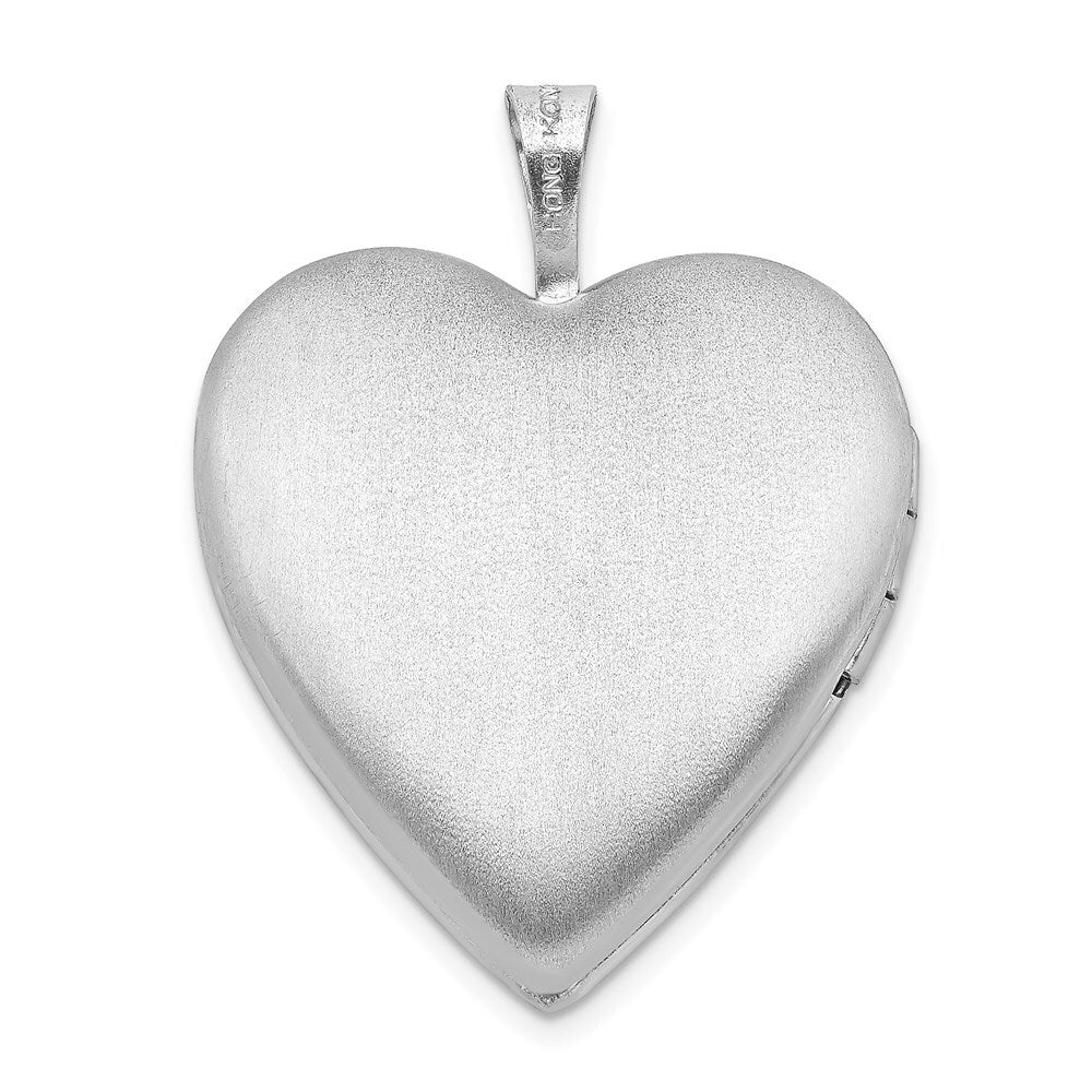 Sterling Silver Rhodium-plated 20mm Satin/Polished Cross Heart Locket
