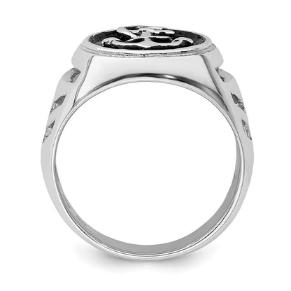Sterling Silver Rhodium-plated & Antiqued Plated Anchor Ring Size 9