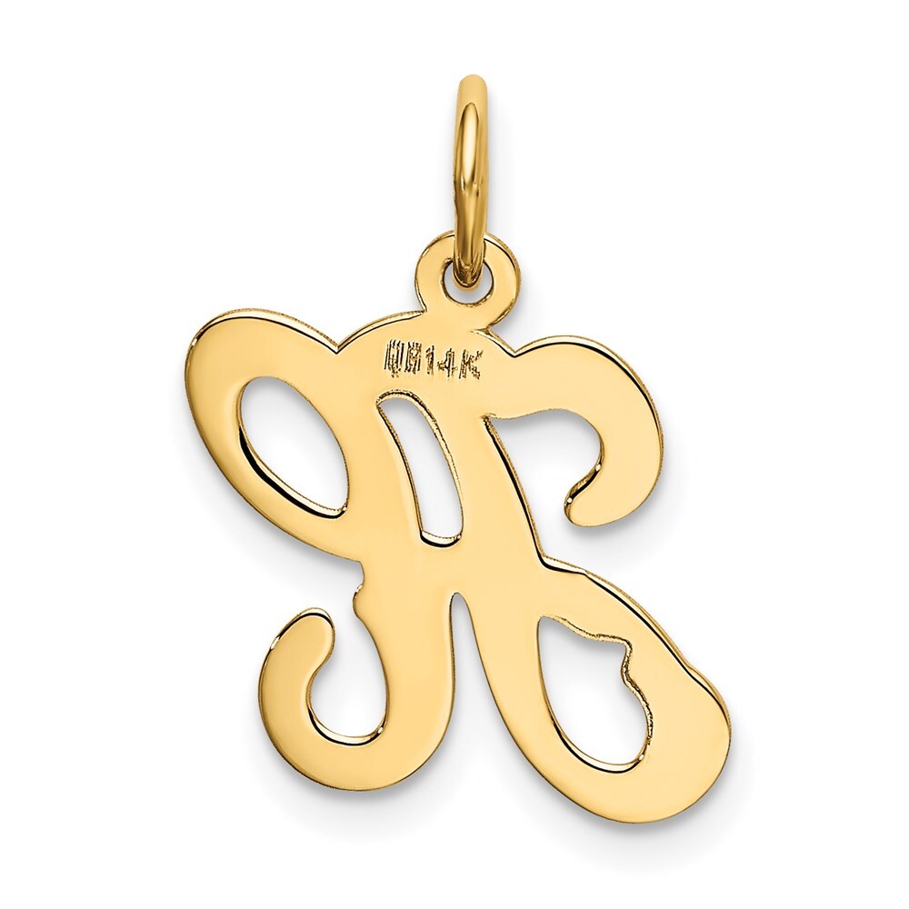 14k Yellow Gold Script Letter H Initial Charm Pendant for Women