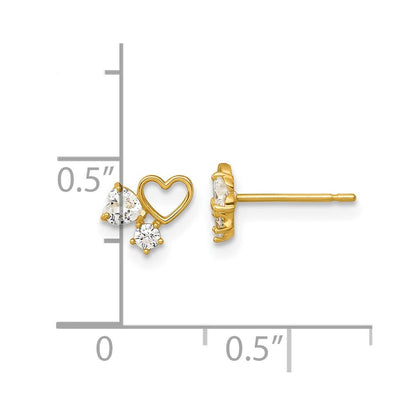 14k Yellow Gold Polished Cubic Zirconia Hearts Stud Earrings Gift for Women