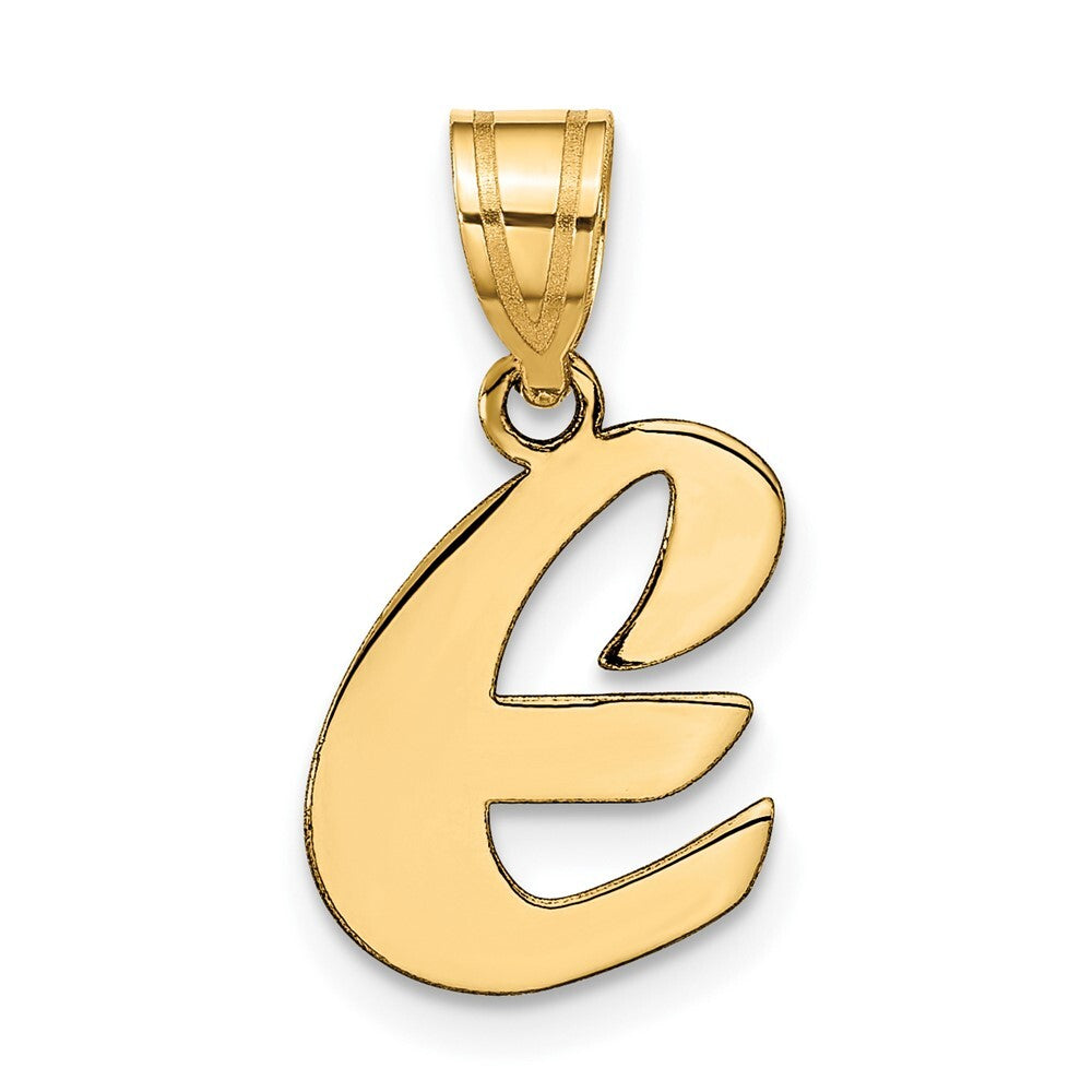 14k Yellow Gold Polished Script Letter E Initial Pendant for Women