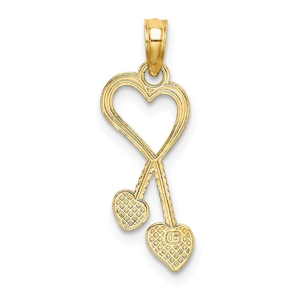 14k Yellow Gold Polished Heart  Double Heart Tassle Charm Pendant for Women