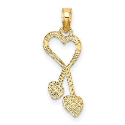 14k Yellow Gold Polished Heart  Double Heart Tassle Charm Pendant for Women