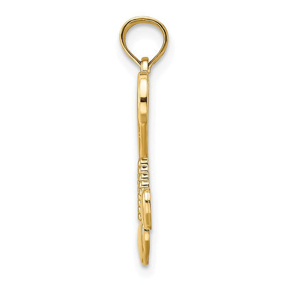 14k Yellow Gold Polished Heart  Double Heart Tassle Charm Pendant for Women