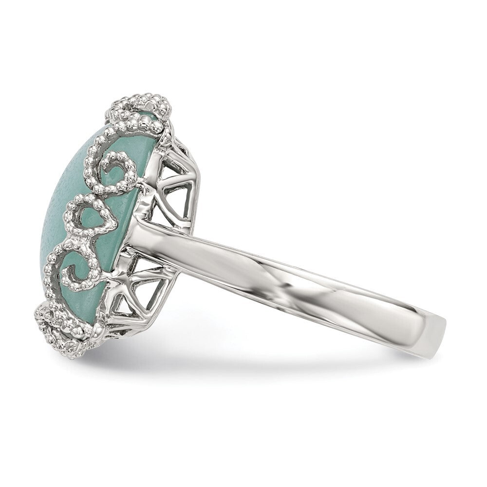 Sterling Silver Rhod-plated Created Amazonite Polished/Textured Ring Size 6