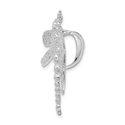 Sterling Silver Rhodium-Plated Polished Dragonfly with Filigree Wings Slide