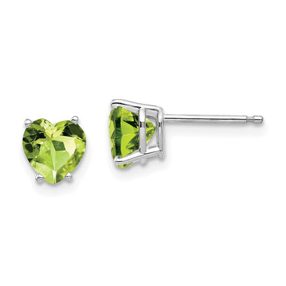 14k White Gold 6mm Heart Peridot Stud Earrings Gift for Women