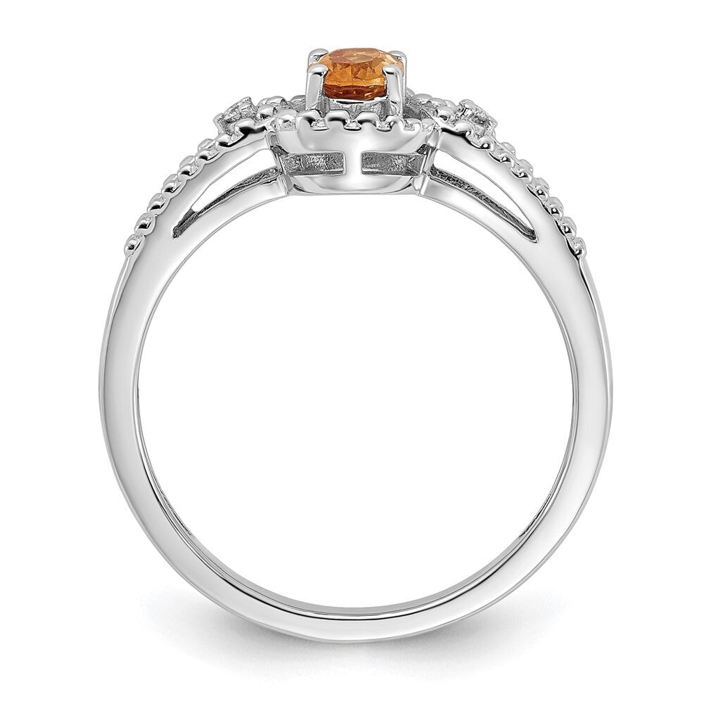 Sterling Silver Rhodium-plated Citrine & Diamond Ring